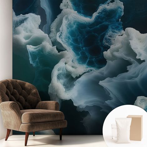 Papier peint intissé décoratif pour salon chambre et cuisine Facile à poser avec colle Vagues marines 250x250 cm (1/5)