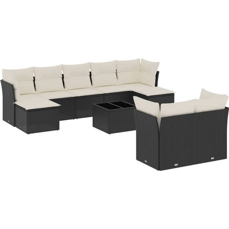 Maison Exclusive - Set Divani da Giardino 10pz con Cuscini in Polyrattan Nero (1/3)
