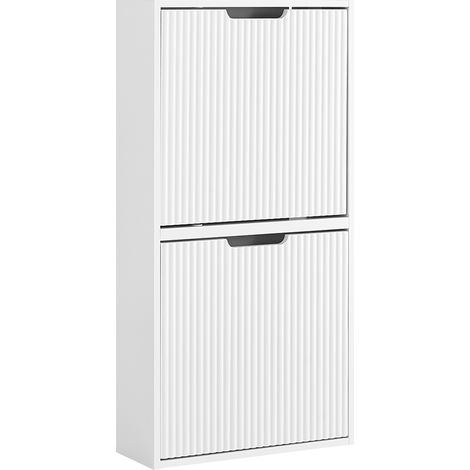 SoBuy FSR204-W Scarpiera Salvaspazio Slim Scarpiera Ingresso con 2 Ante Basculanti, Montaggio Verticale/Orizzontale, Mobile Legno Bianco Moderno per Corridoio Piccolo, 50x19x100cm
