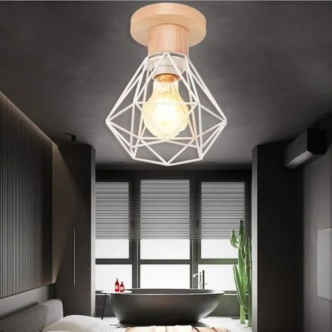 U-Do Plafonnier Cage en Fer Bois E27 1PCS Blanc (1/4)