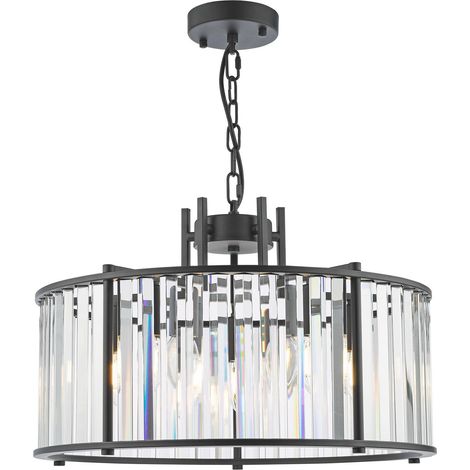 Dar Kiran Suspension Kiran à 5 lumières, noir satiné et cristal (1/5)