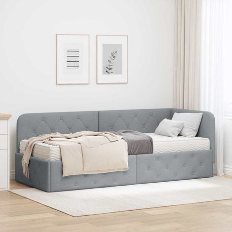 Eckbettgestell Hellgrau 80 x 200 cm Stoff