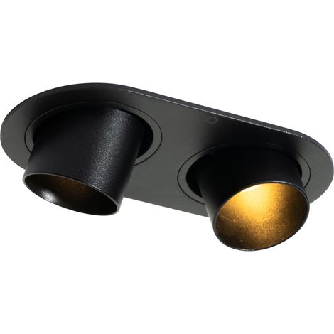QAZQA Moderno Foco empotrado redondo negro GU10 35 mm inclinable 2 luces - Installa Aluminio Redonda /Ovalada Adecuado para LED Max. 2 x 10 Watt