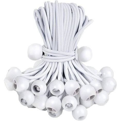 Lot de 30 Tendeur Elastique Boule, Tendeurs Elastique avec Boule Lots, Corde Elastique pour Bache, Tentes, Bâches, Affiches, Camping, Tendeur en Caoutchouc (15cm)/Blanc (1/5)