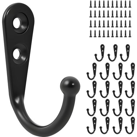 Lot de 20 petits crochets muraux noirs avec vis inox, support pratique pour clés chapeaux tasses manteaux et cadre photo maison (1/5)