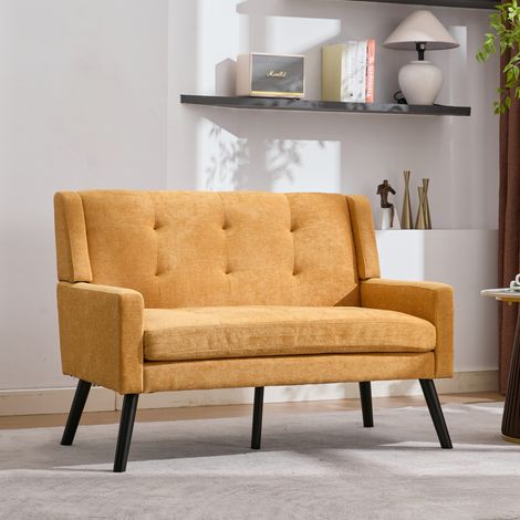 Banquette 2 places capitonnée pieds bois jaune OKMYHOME (1/5)