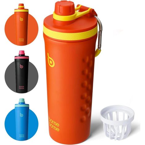 Edelstahl Shaker 750ml mit Mischkugel, BPA-frei, doppelwandig, auslaufsicher, Sportflasche Orange (1/5)