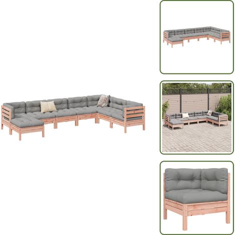 The Living Store Salon de jardin 8 pcs avec coussins sapin douglas solide - Canapé d'angle (1/5)