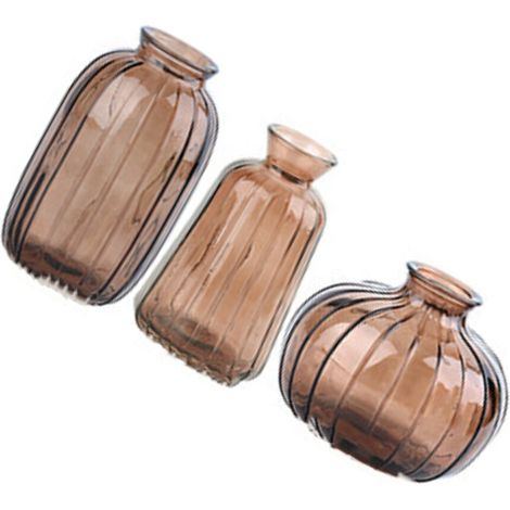 Jarrones pequeños modernos transparentes, juego de 3 macetas - marrón