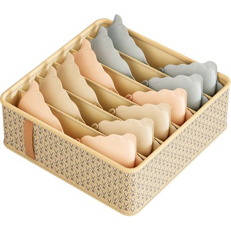 Organisateur de Tiroir en Tissu 6 Cases Beige Grand 32x32x11cm - Rangement Commode Économiseur d'Espace (1/5)
