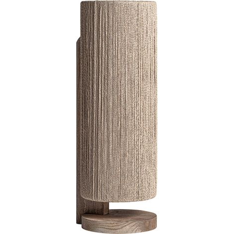 Lampe à poser en bois de manguier et raphia - marron et brun clair (1/5)