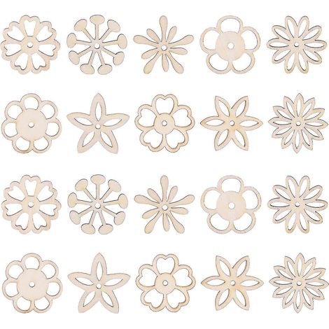Supvox Lot de 50 pendentifs de Noël en bois faits main, décoration à suspendre au sapin de Noël, pendentifs en bois à faire soi-même pour porte ou mur (motif assorti) (1/4)