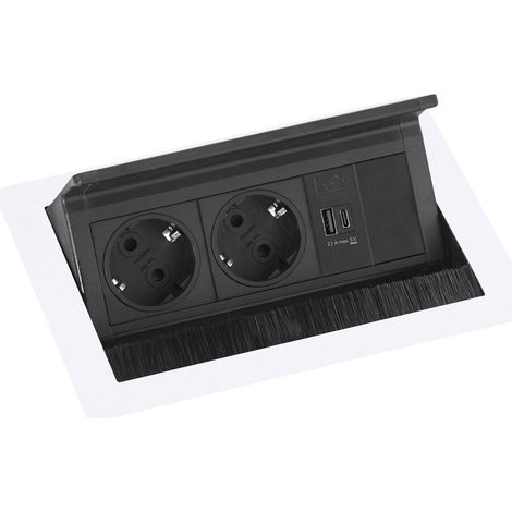 Evoline Flip Top Push S Einbausteckdose 2-fach mit USB A & USB C Charger, 230V - 3500W, weiß