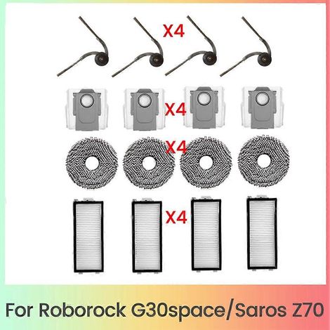 16 pièces d'accessoires pour aspirateur Roborock Saros Z70 / G30 : brosse latérale, filtre, lingette de nettoyage, sac à poussière. (1/5)