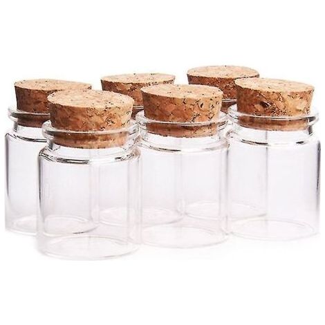 Lot de 6 petites bouteilles en verre de 50 ml (47 mm x 50 mm) avec bouchon en liège, petits pots de rangement pour épices, cadeaux de mariage (1/5)