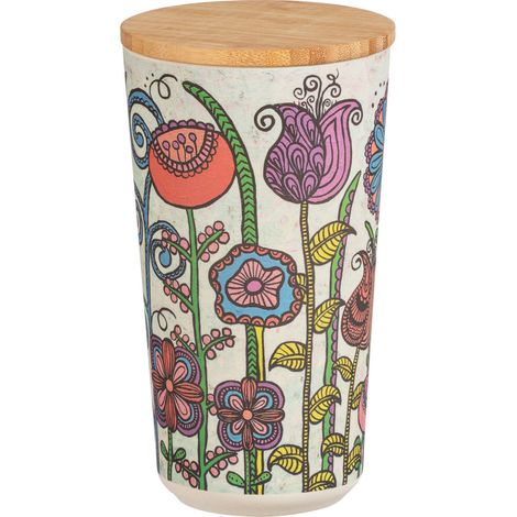 WENKO Aufbewahrungsdose PLA Flowers 0,95 L, Bambusdeckel mit Silikonring zur luftdichten Aufbewahrung , Mehrfarbig, Kunststoff - PLA mehrfarbig, Bambus braun, Silikon transparent (1/5)