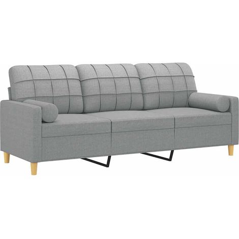 3-Sitzer-Sofa mit Zierkissen Hellgrau 180 cm Stoff vidaXL