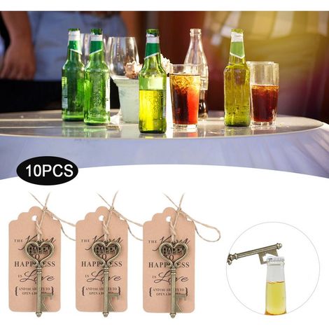 Lot de 10 ouvre-bouteilles en forme de clé vintage avec étiquette, parfaits comme cadeaux d'invités pour anniversaires, mariages et fêtes. (1/5)