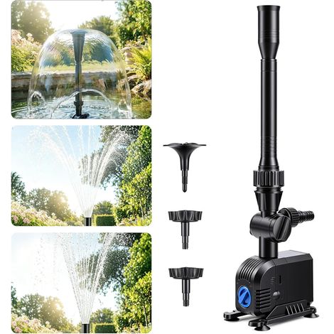 Pompe de Fontaine 1500L/h 25W, Pompe de Bassin Submersible avec Filtre et Buses, Éconergétique pour Décorations Aquatiques (1/5)