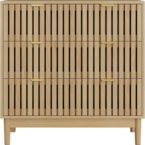 CAIziCommode moderne de style rustique médiéval avec trois tiroirs, meuble de rangement pour coiffeuse, armoire en bois, adaptée au salon, à la chambre et au couloir, couleur chêne.