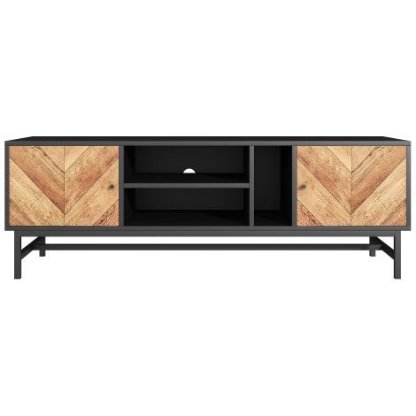 Meuble TV 150 cm noir bois rangements multiples design moderne (1/5)