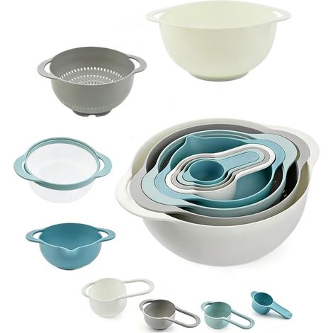 A versatile, nesting set of mixing and baking bowls that is lightweight and shatter-resistant it combines washing, draining, and measuring functions (1/4)