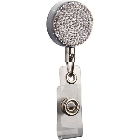 Badge Holder Reel - All Metal Construction - Rhinestone Front Surface - Belt Clip - 80 G Retraction Force - 1 Piece (1/5)