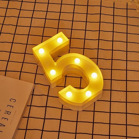Jandei - Letras LED Número 5 iluminadas luz blanca cálida altura 22cm con pilas 2xAA Letras LED