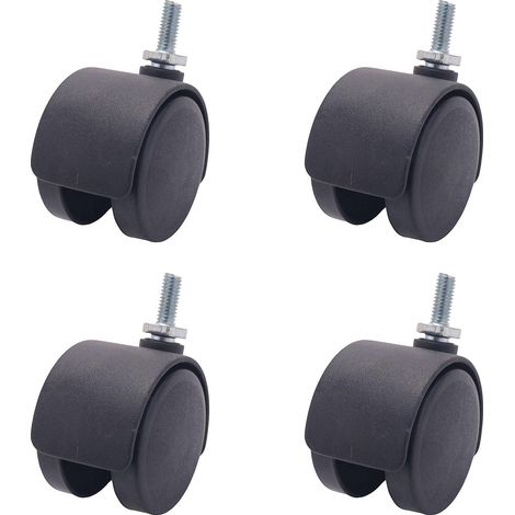 6mm Threaded Stem 40mm Twin Wheel Swivel Caster, Black (1/5)