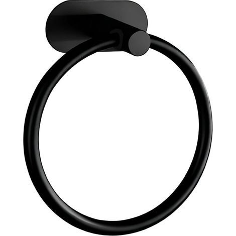 Anneau porte-serviettes en acier inoxydable 304 - Montage mural rond - Porte-serviettes autocollant - Pour salle de bain, cuisine et salon - Noir (1/4)