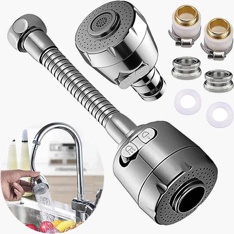 Aérateur de Robinet - 360° Pivotant - 2 Modes Jet Ventilé et Pluie - Filtre Régulateur Économiseur d'Eau - Pour Cuisine et Salle de Bains - 2 Pièces (1/5)