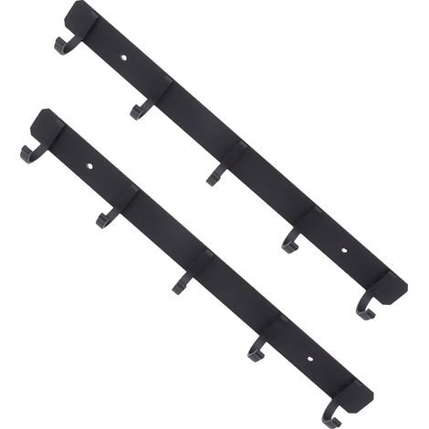 Lot de 2 porte-manteaux muraux en aluminium spatial à 5 crochets, sans perçage, pour sac à dos et clés, noir (1/5)
