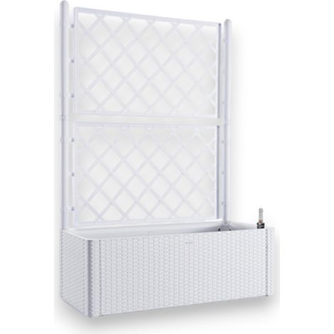 Fioriera in resina da giardino con pannello grigliato e vaso effetto rattan con riserva d'acqua e indicatore di livello Natural Deluxe -  White (1/3)