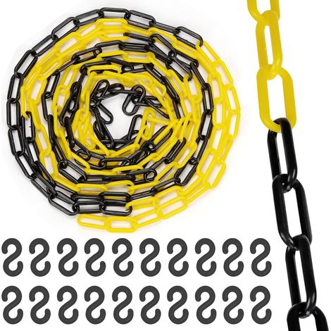 Clôture à maillons de chaîne en plastique, barrière à chaîne pour le contrôle des foules, la circulation, la file d'attente (Jaune Noir) 21 pièces 5 m x 6 mm Maillons de chaîne en plastique (1/5)