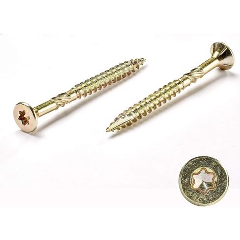 Vis à bois Torx - Lot de 500 - Acier galvanisé jaune - Tête fraisée anti-fente - Aggloméré et terrasse - 4,5 x 60 mm (1/5)