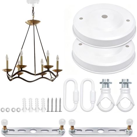 Lot de 2 Rosaces de Plafond Blanches Ø 110 mm Cache fil Rond Avec Mousqueton en Métal Fixation pour Plafonnier et Murale Convient aux Suspensions 7 kg (1/4)