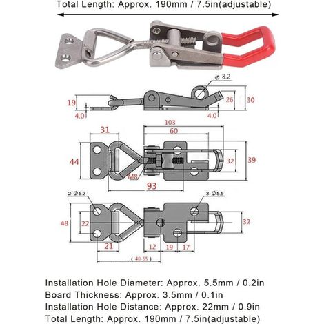 Serre-Joint À Bascule, Gh-4003-Ss 250 Kg Serre-Joint À Bascule Loquet Type De Loquet Rapide Poignée À Levier Réglable En Acier Inoxydable Pour Coffre De Coffre, Porte (1/5)