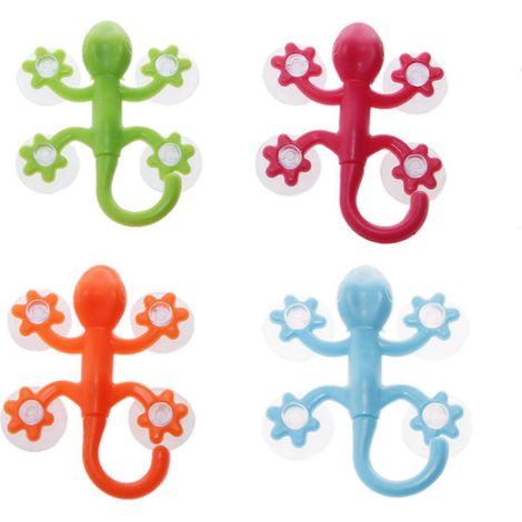 Gecko Puissant Crochet Mural en Plastique à 4 Ventouses, Décoration Salle de Bain, Accroche Murale Solide pour Serviettes et Accessoires. (1/4)