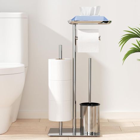 porte-papier papier et porte toilette debout argenté avec brosse WC (1/5)