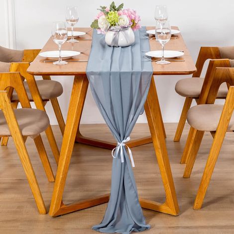Chemin de Table Moderne en Mousseline de Soie - 70 x 300 cm - Lavable - Chemin de Table décoratif en Tissu - Bleu Anthracite (1/5)
