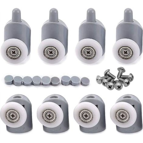 Roues pour porte de douche 23 mm - Rouleaux de rechange - Convient aux portes en verre - 8 pièces - Salle de bain + Argent (1/5)