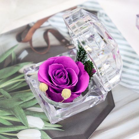 Rose Préserver - Boîte Anneau Transparente En Acrylique - Cadeau Pour Fête Des Mères Anniversaire Saint Valentin Noël - Violet - 1 Pièce (1/4)