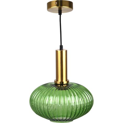 Suspension Norfolk verre vert laiton E27 Polux Ø24,5cm (1/5)