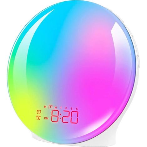 Colorful Sunrise and Sunset Alarm Clock - LED Electronic Alarm Clock, RGB Mood Light, Bedside Night Light, White Noise - Soft Lighting for Children and Adults