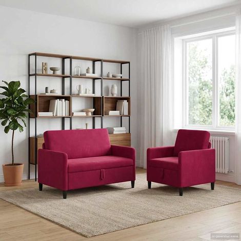 vidaXL Juego de Sofás con Almacenamiento 2 uds. Rojo vino Poliéster (1/5)
