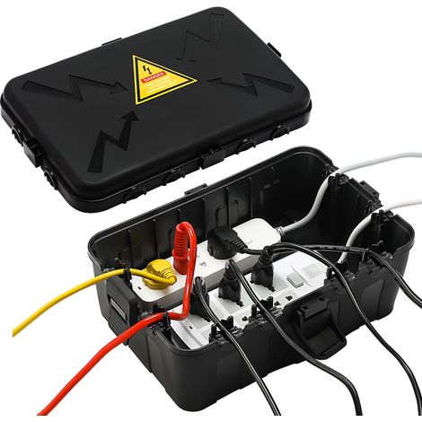 Boîtier électrique d'extérieur étanche IP54 - Pour rallonge, prise de courant, minuterie, plug, lumière de vacances - 32 x 22 x 13 cm - Noir (1/5)