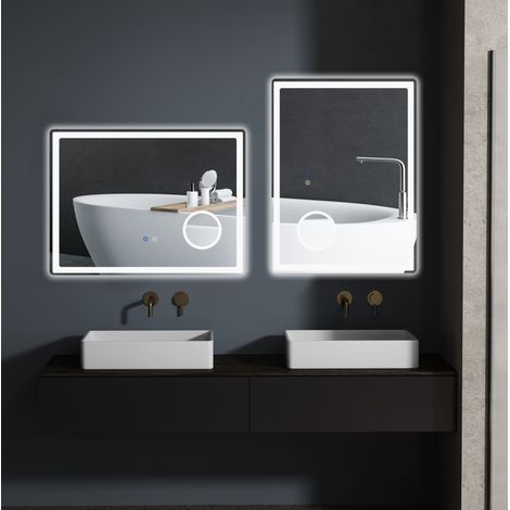 Specchio LED da bagno 80 x 60 cm, 3x, antiappannamento, 3 colori OKMYHOME (1/5)