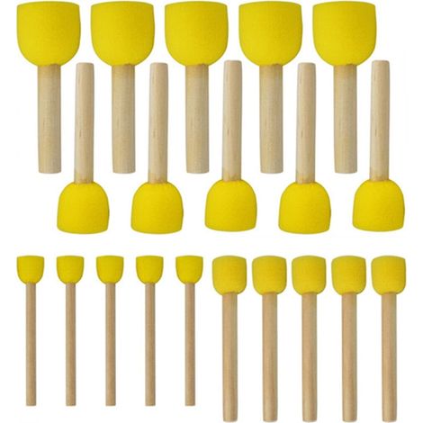 Sponge Brush - Wooden Handle - Assorted Sizes 9x4 cm to 8.5x1.5 cm - For Children Painting and DIY Crafts - 20 pcs (1/5)