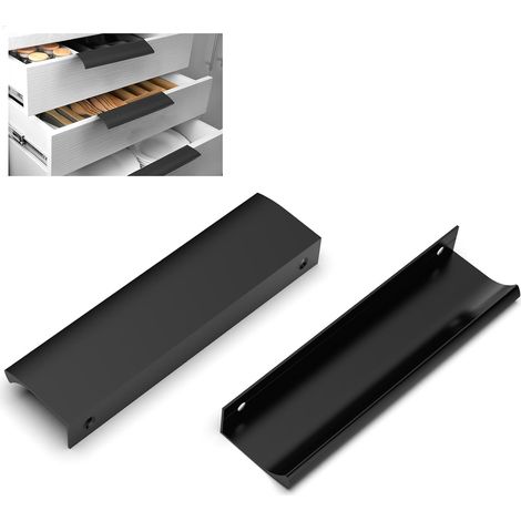 Juego de 10 tiradores modernos ocultos para armarios, con una distancia entre orificios de 128 mm y una longitud total de 150 mm, en color negro mate. (1/5)