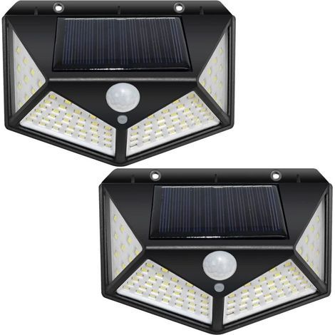 100-LED-Solar-Außenleuchte mit Bewegungsmelder, wasserdicht, IP44-zertifiziert, kabellos, für Garten und Terrasse, 2er-Pack (1/5)